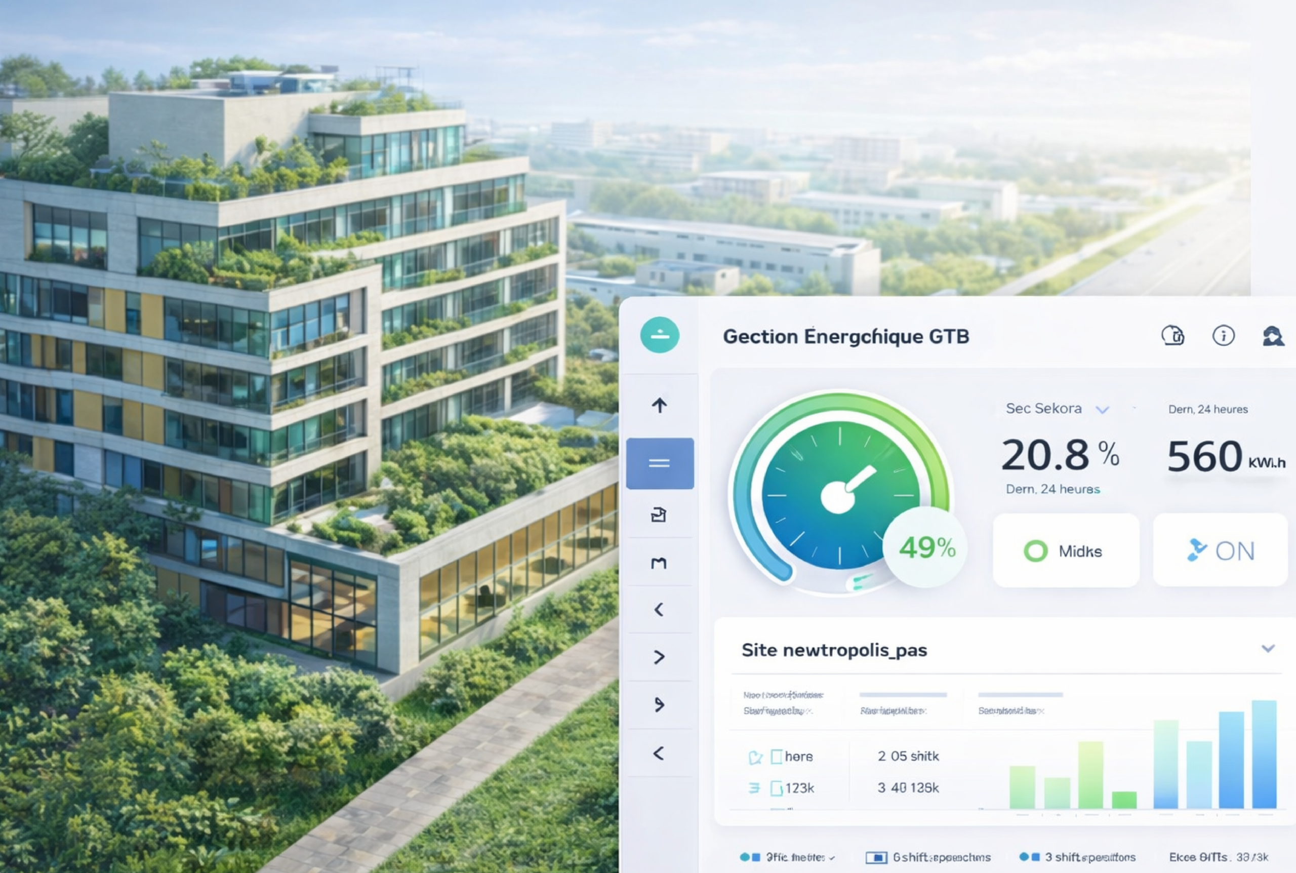 Interface tableau de bord Solyance GTB — supervision multi-sites en temps réel